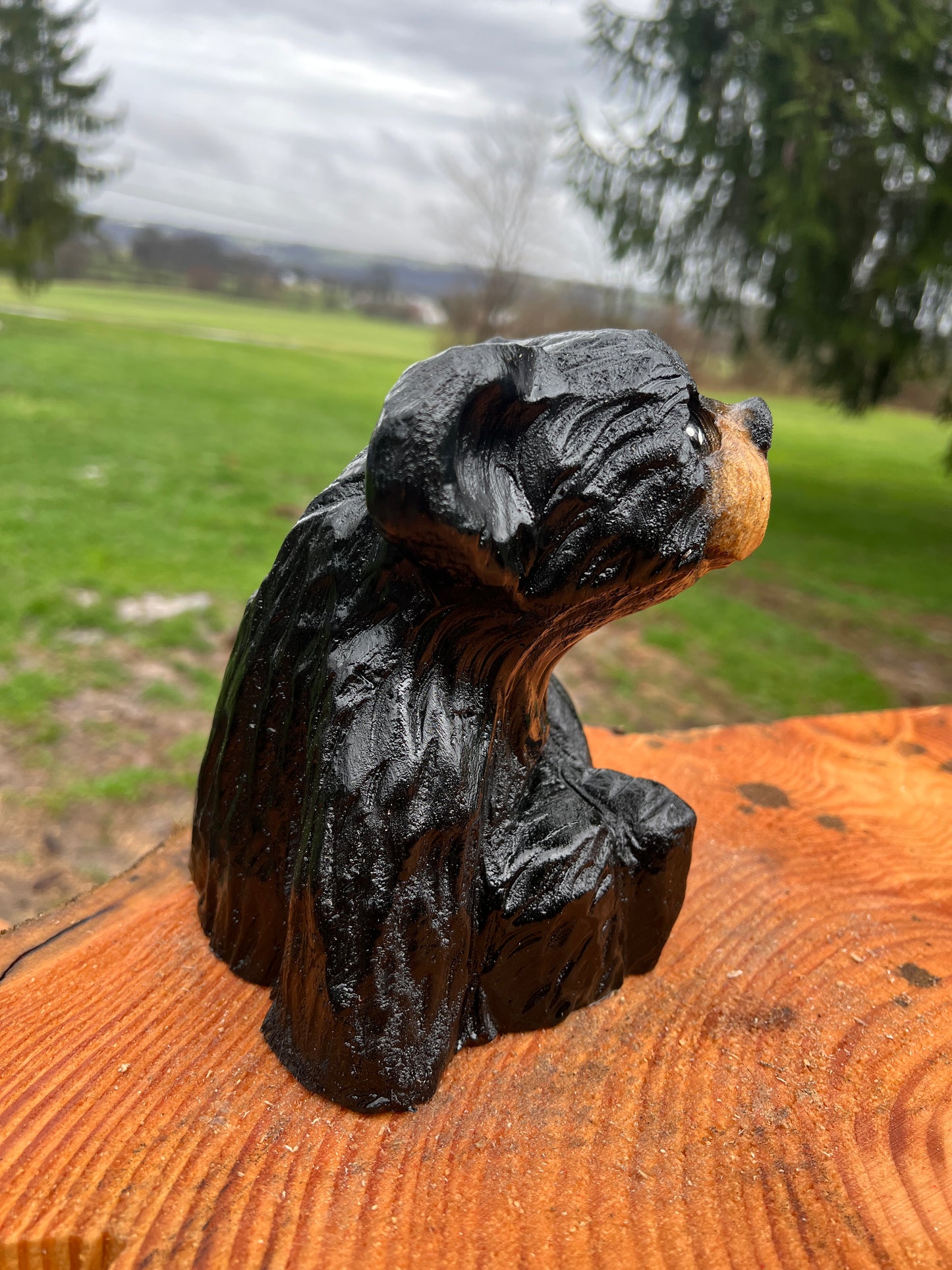 Hand-Carved Little Bear sitting Sculpture