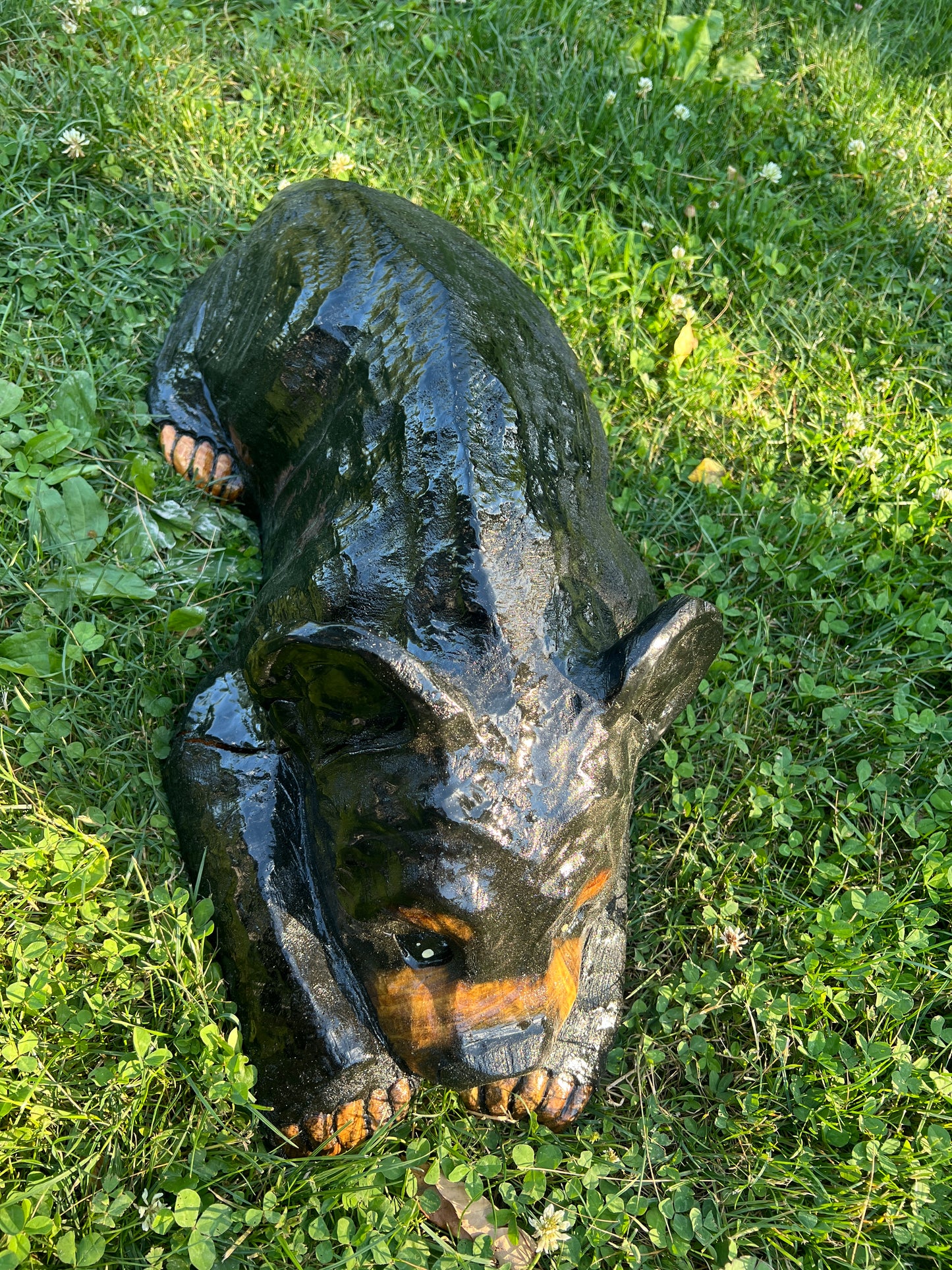 Hand-Carved Laying Black Bear