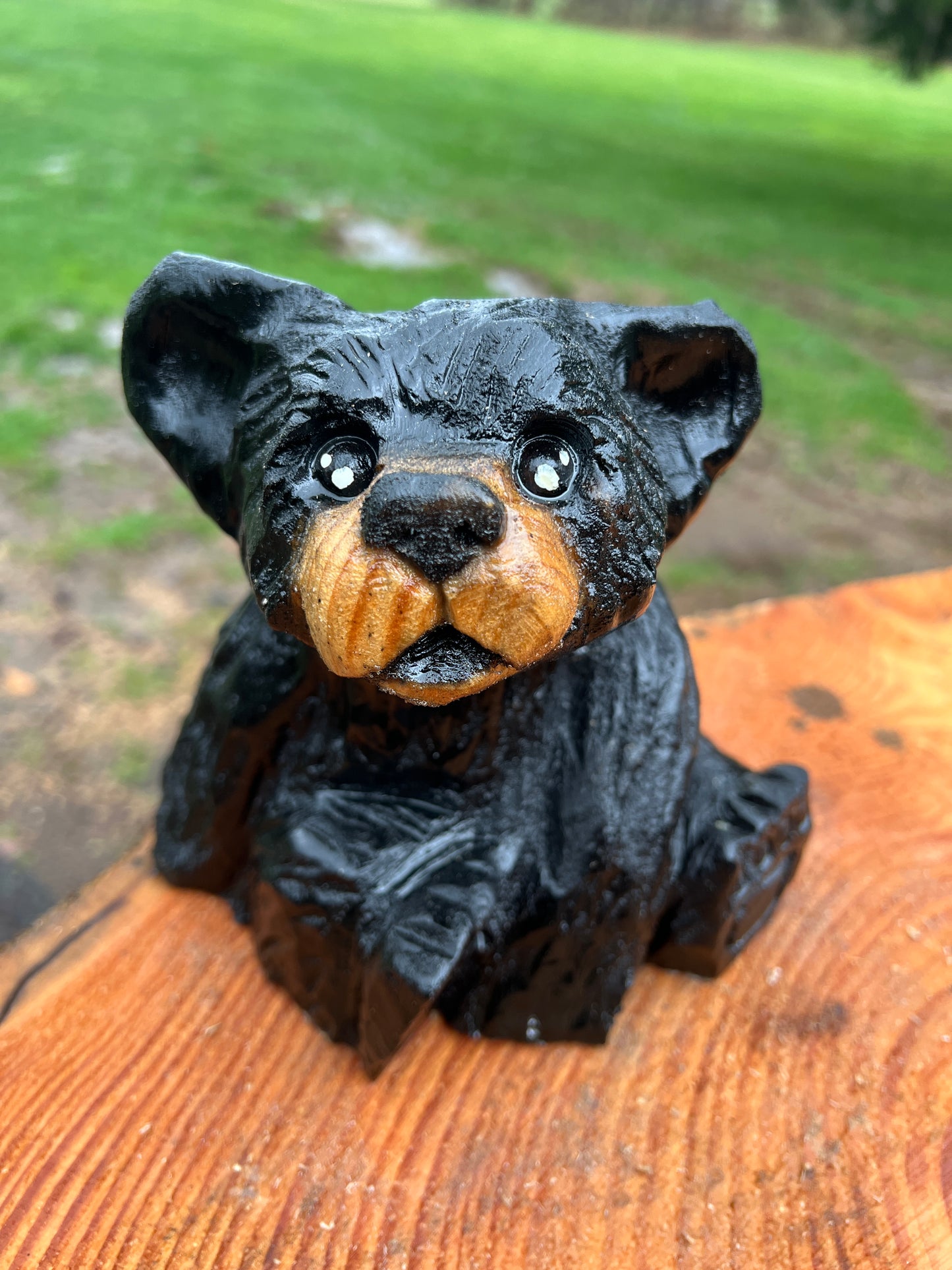 Hand-Carved Little Bear sitting Sculpture