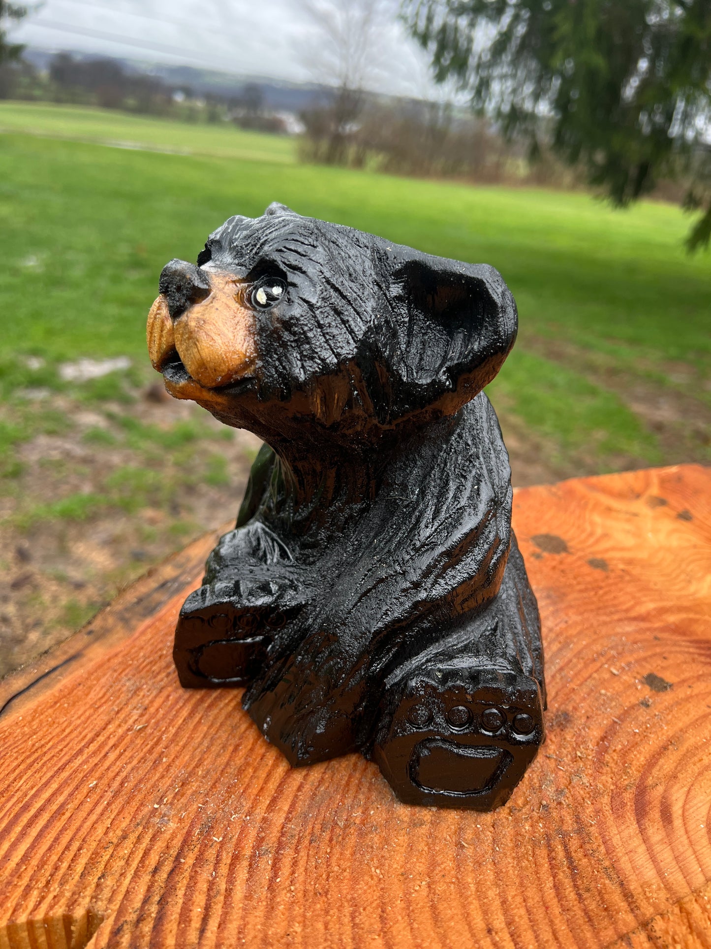 Hand-Carved Little Bear sitting Sculpture