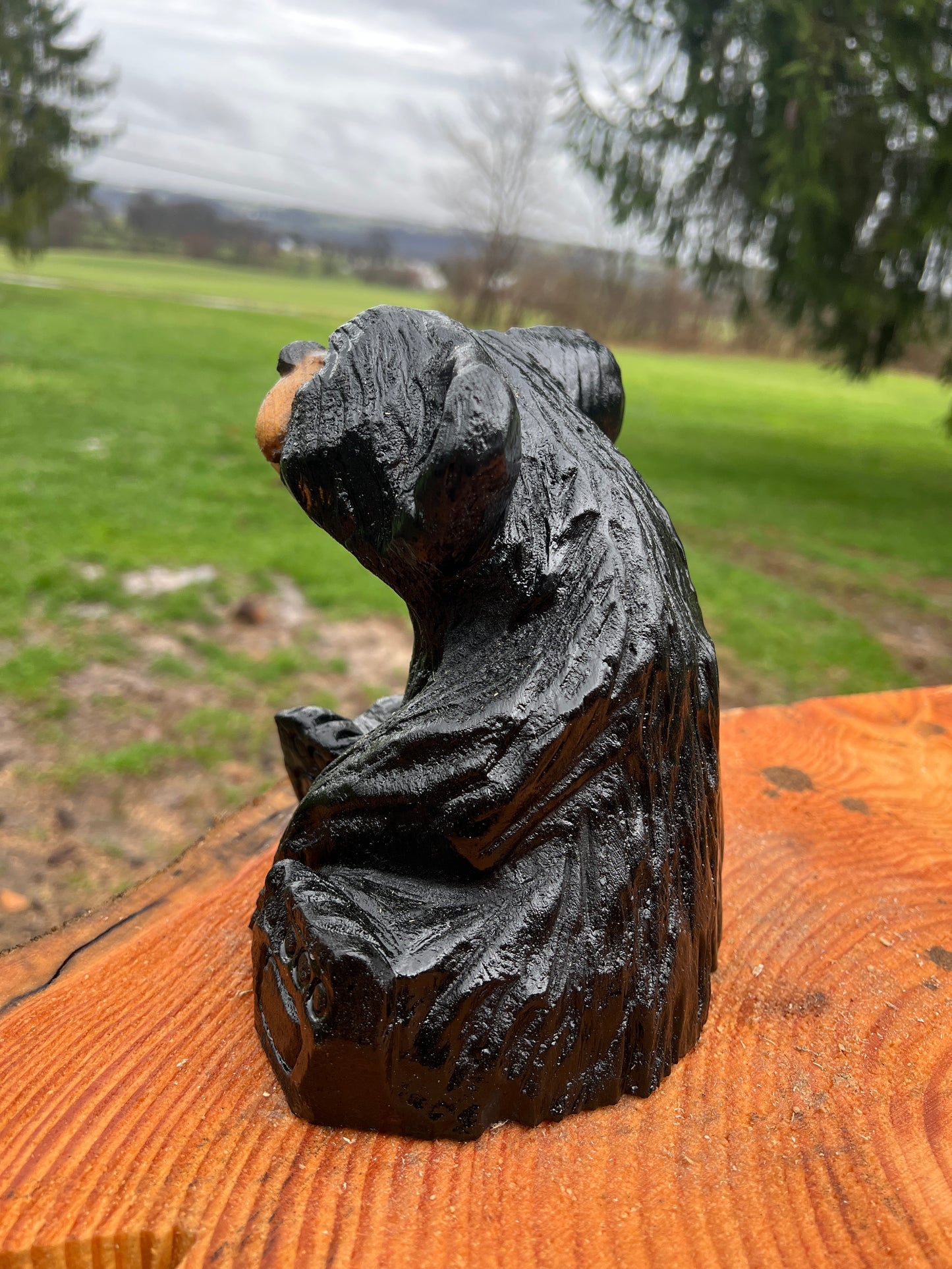 Hand-Carved Little Bear sitting Sculpture