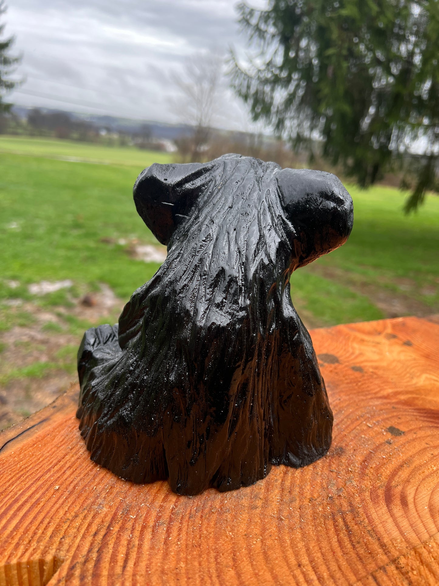 Hand-Carved Little Bear sitting Sculpture