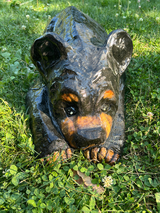 Hand-Carved Laying Black Bear