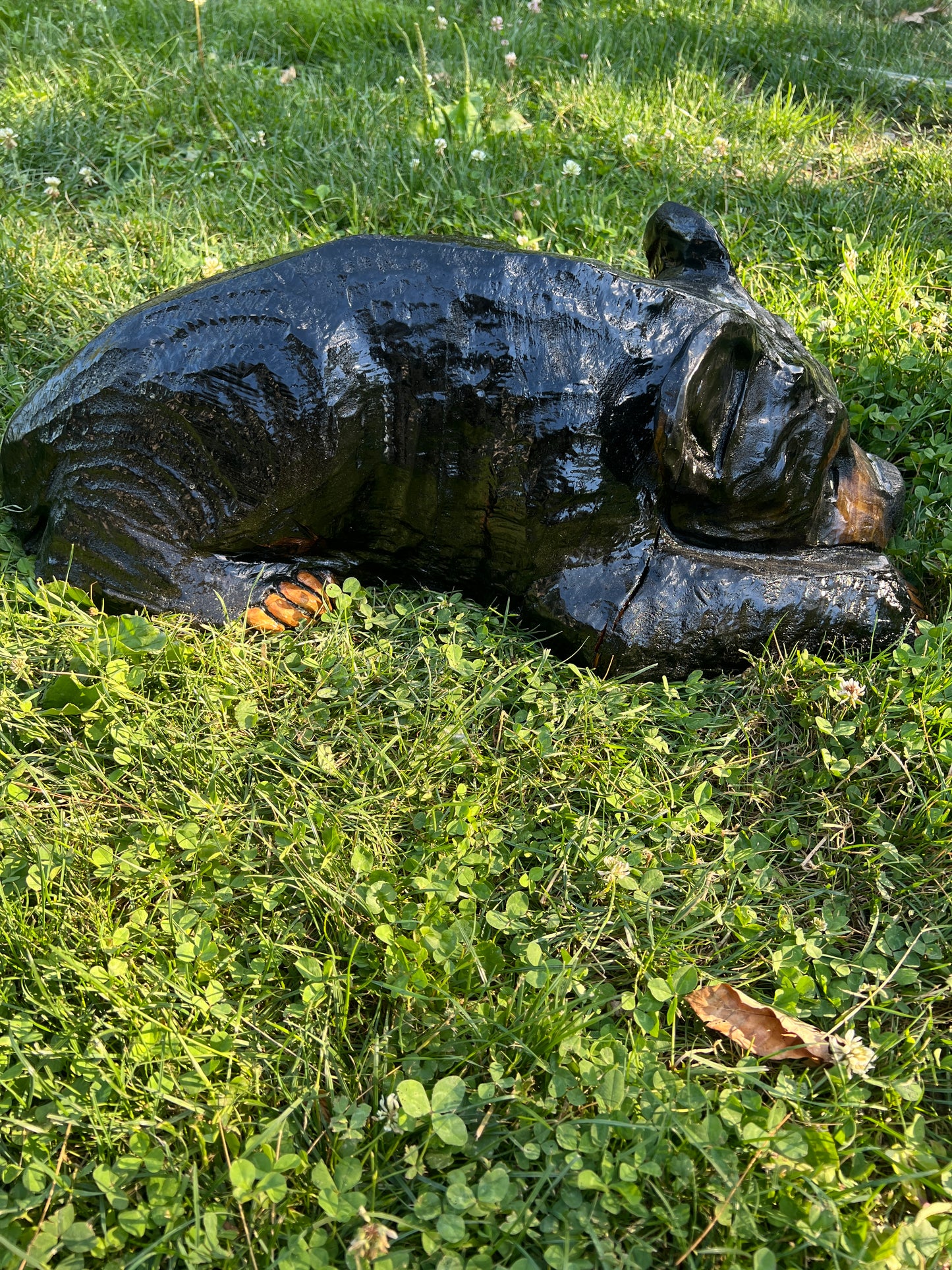Hand-Carved Laying Black Bear