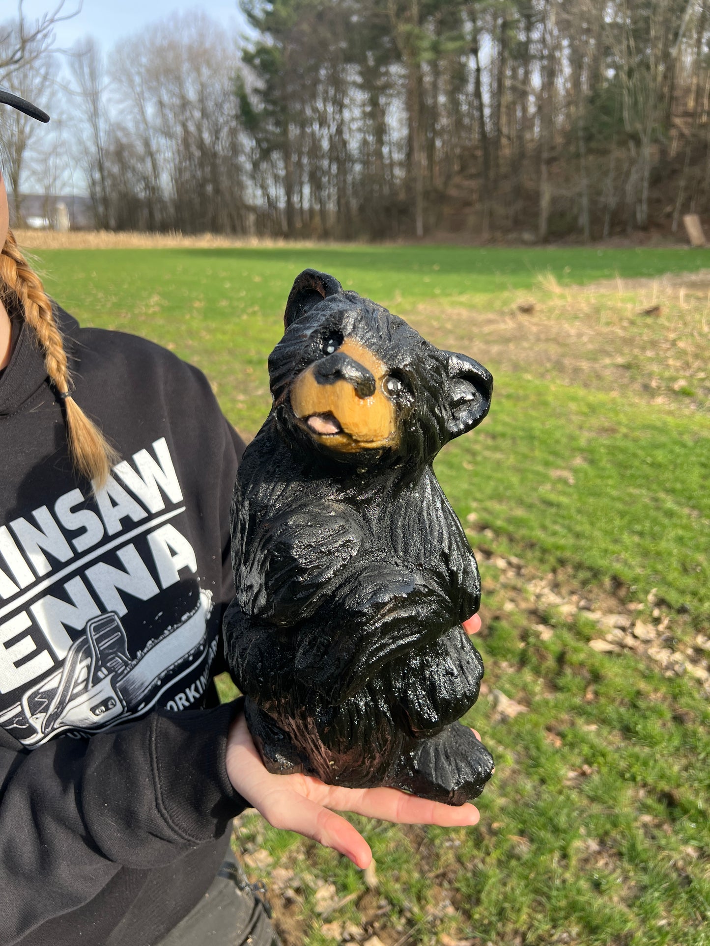 Hand-Carved Standing Bear Sculpture