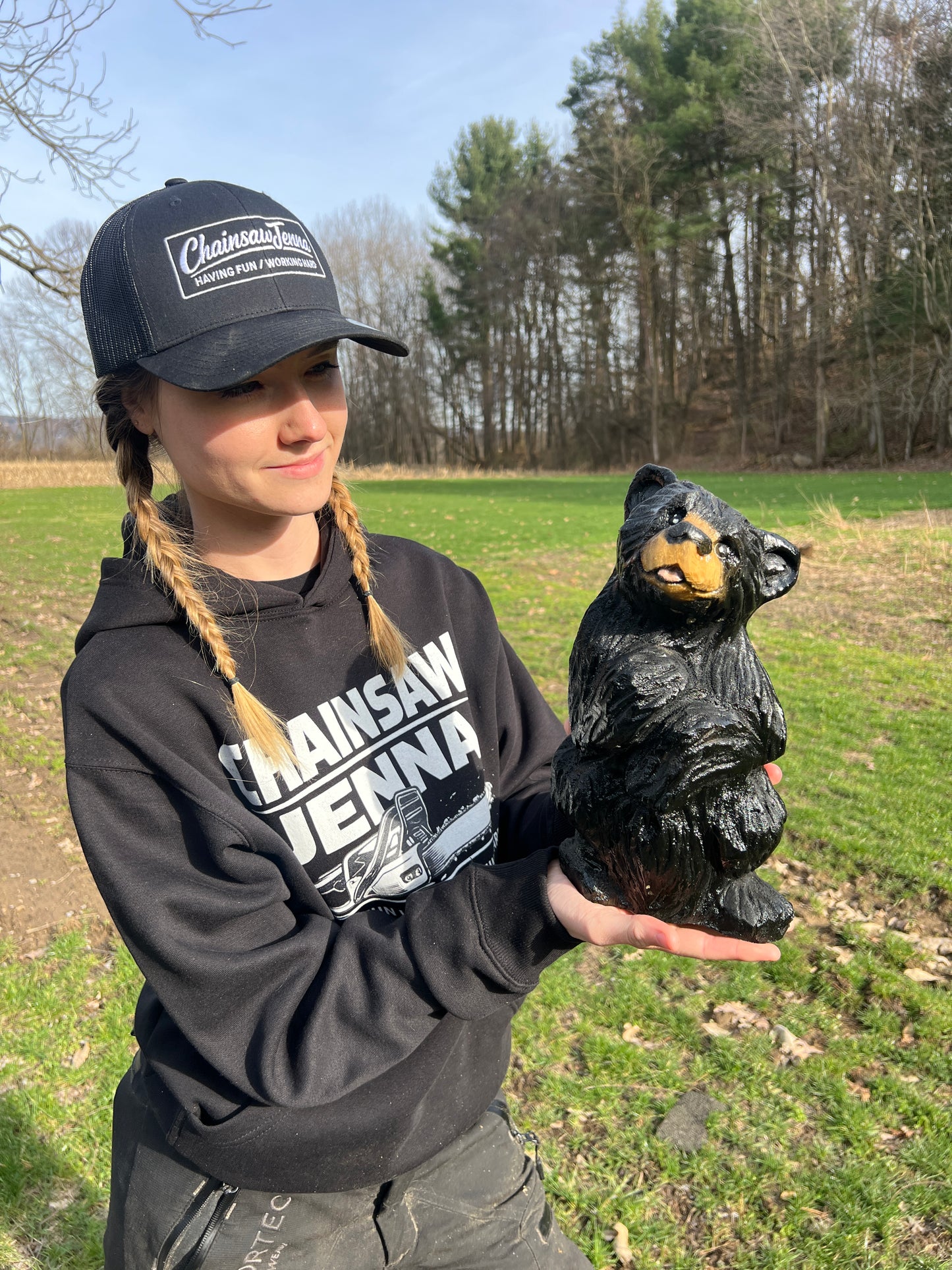 Hand-Carved Standing Bear Sculpture