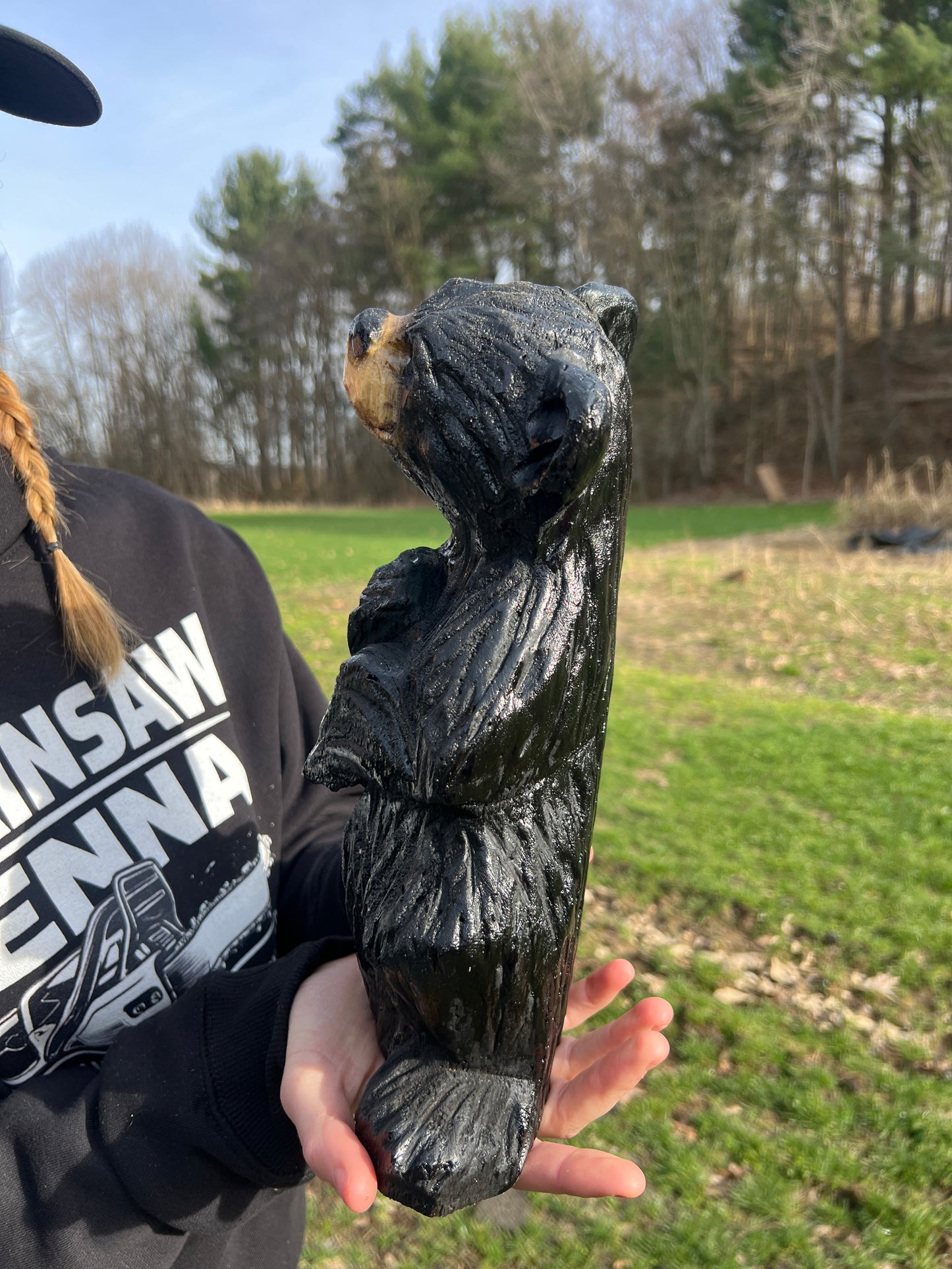 Hand-Carved Standing Bear Sculpture
