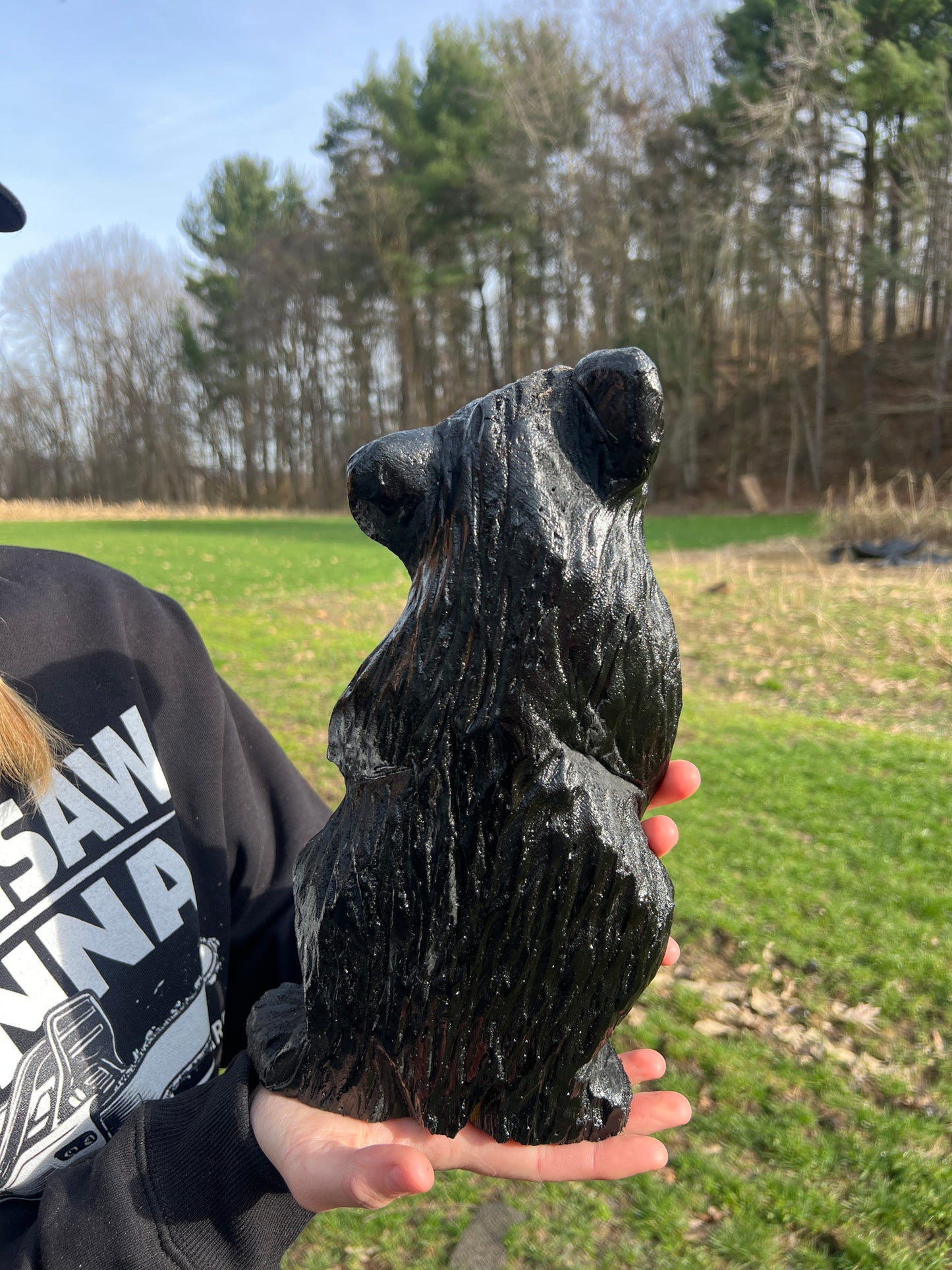 Hand-Carved Standing Bear Sculpture