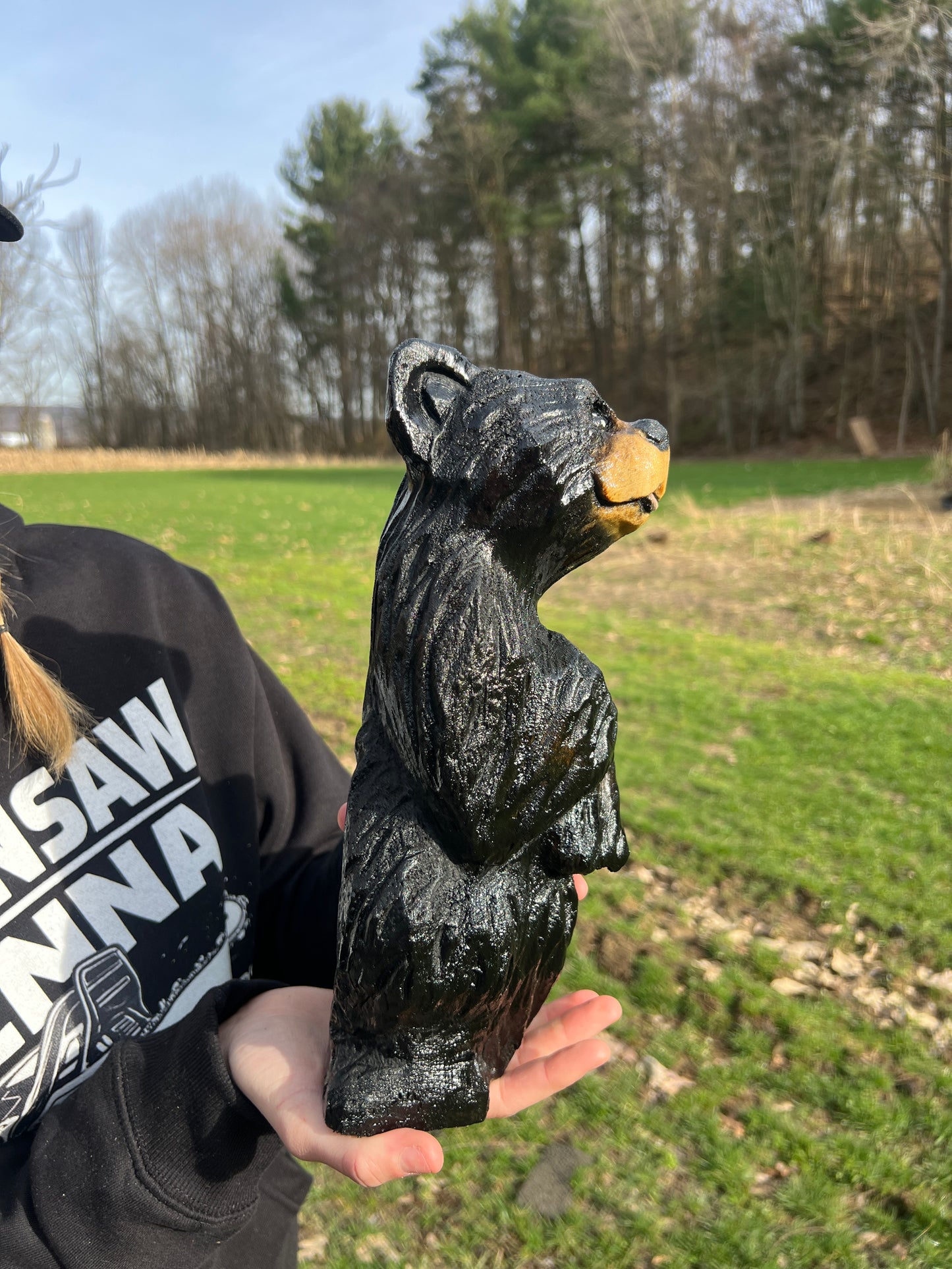 Hand-Carved Standing Bear Sculpture