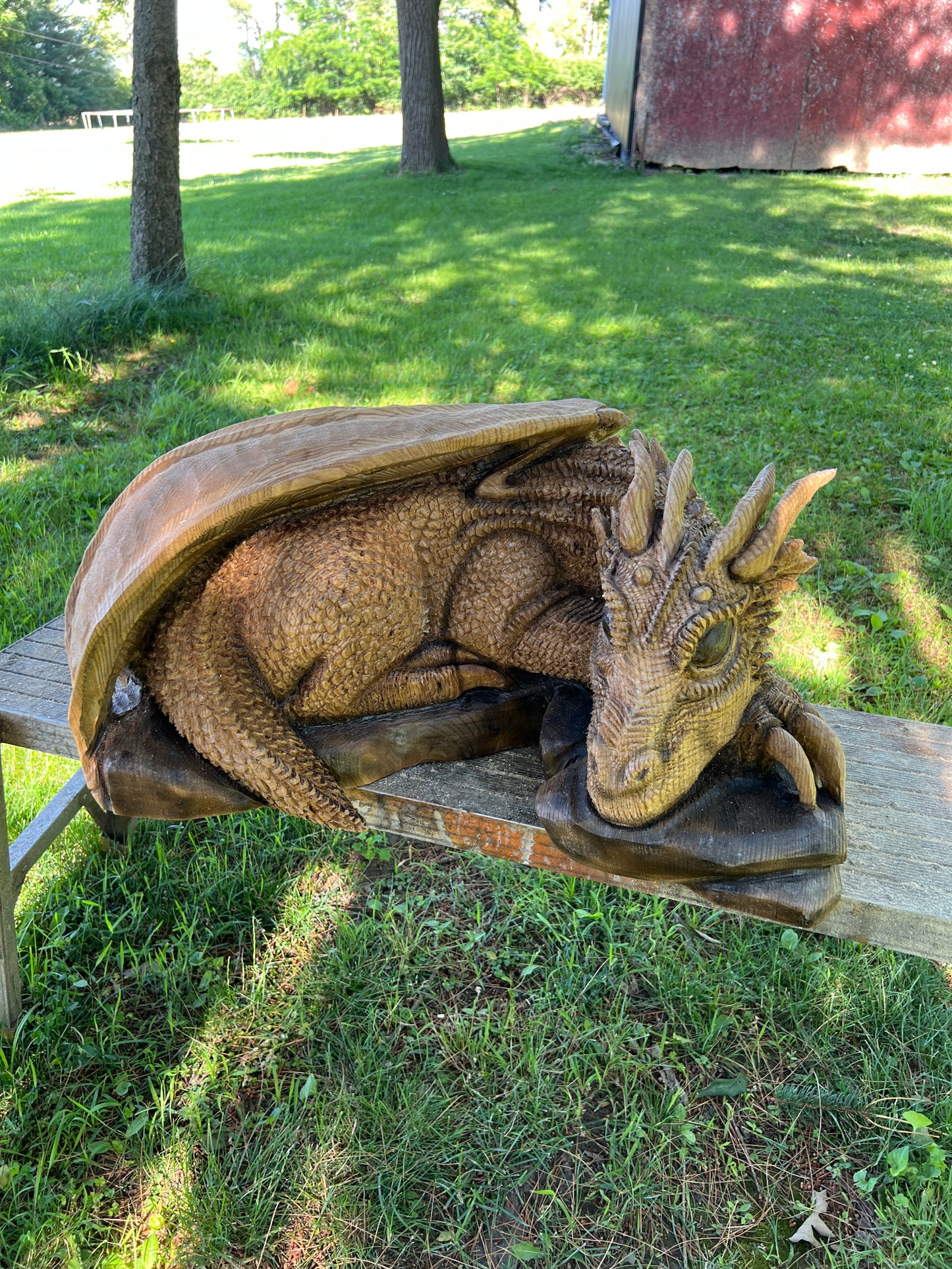 Hand-Carved Catalpa Wood Dragon