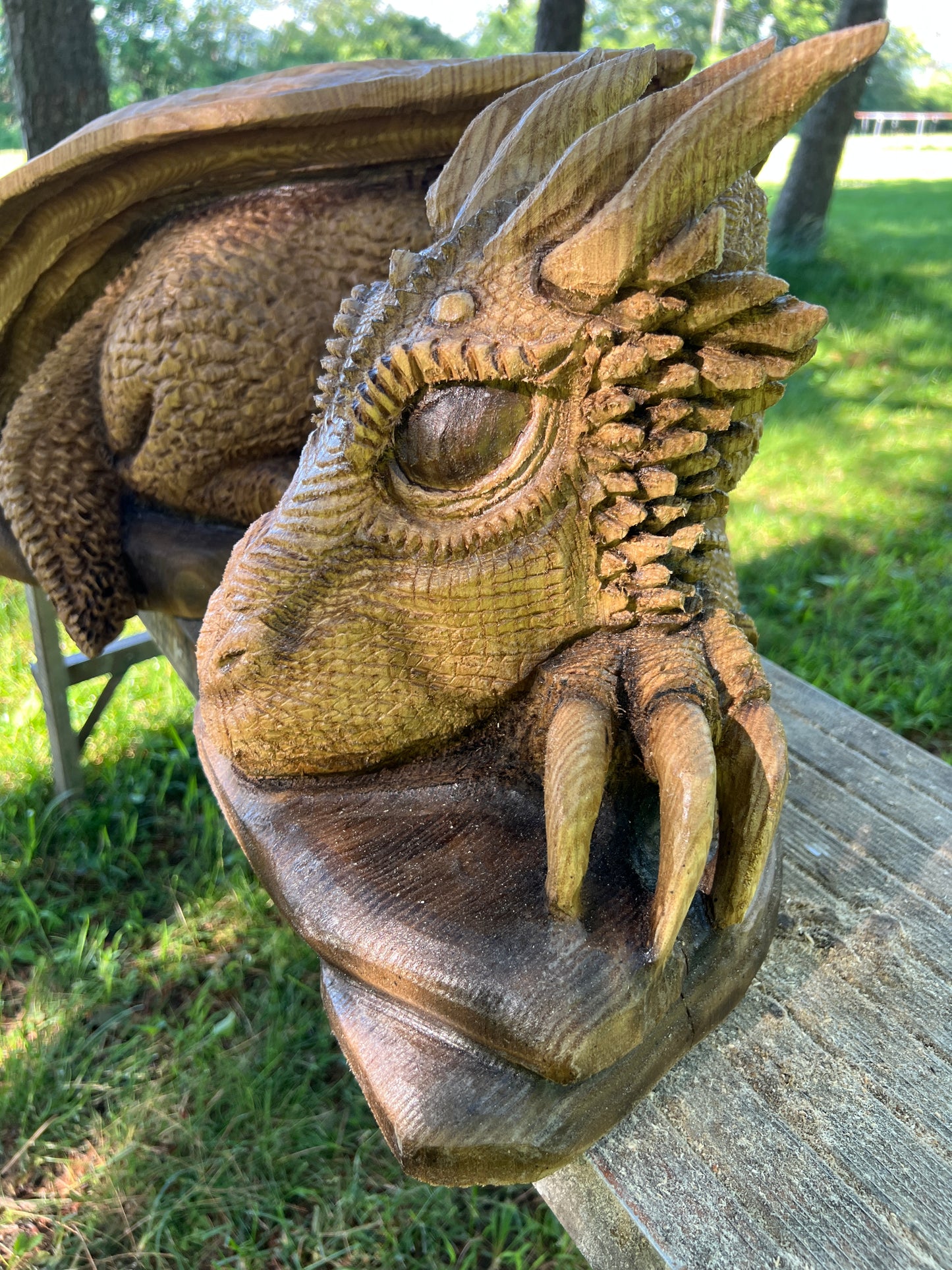 Hand-Carved Catalpa Wood Dragon