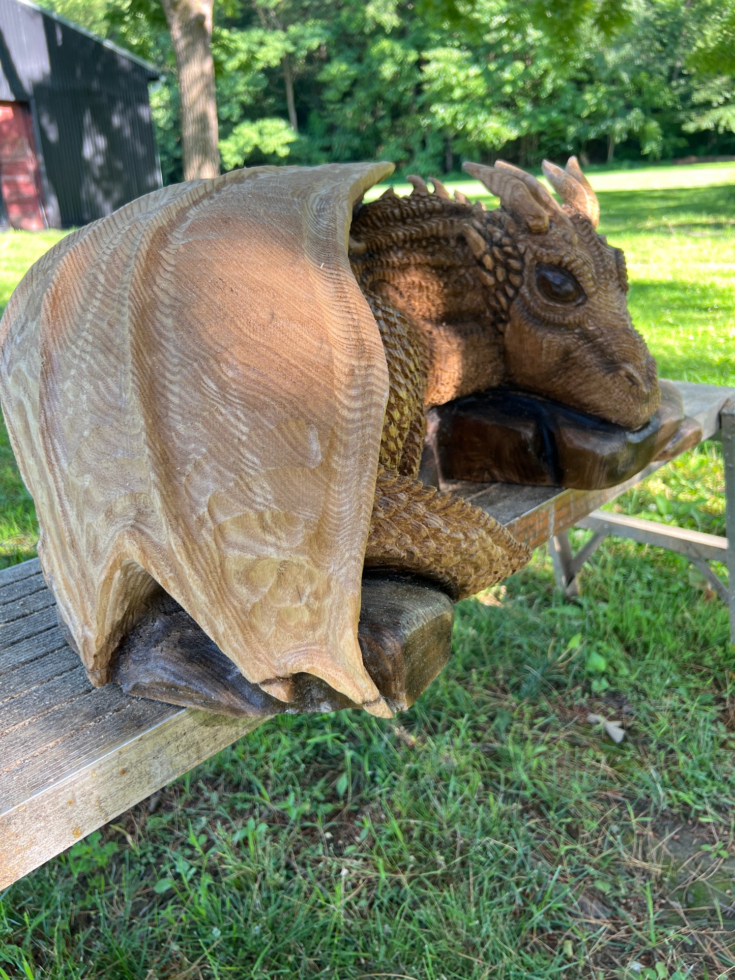Hand-Carved Catalpa Wood Dragon