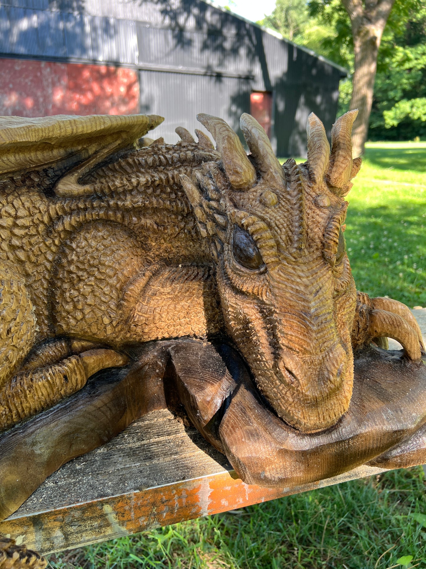 Hand-Carved Catalpa Wood Dragon