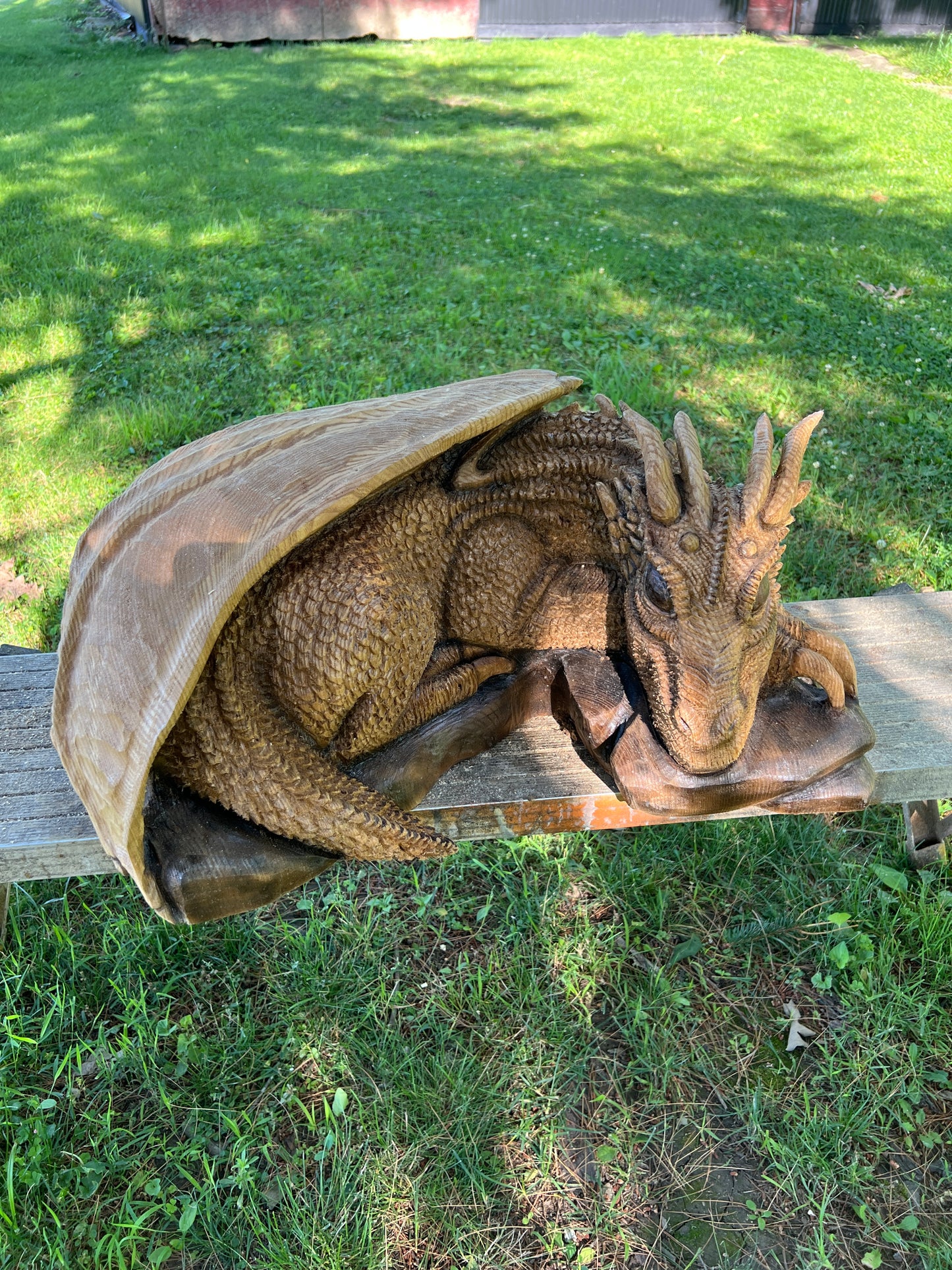 Hand-Carved Catalpa Wood Dragon