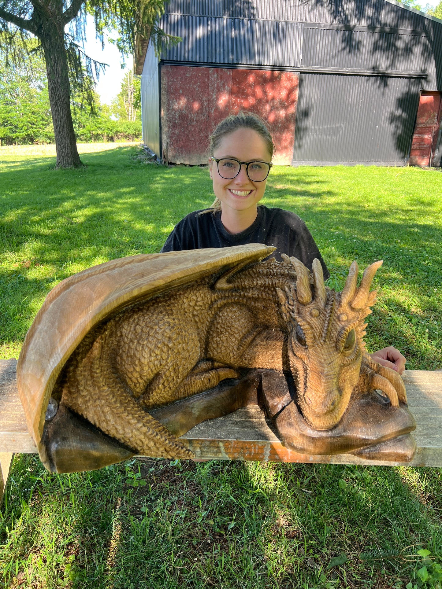 Hand-Carved Catalpa Wood Dragon