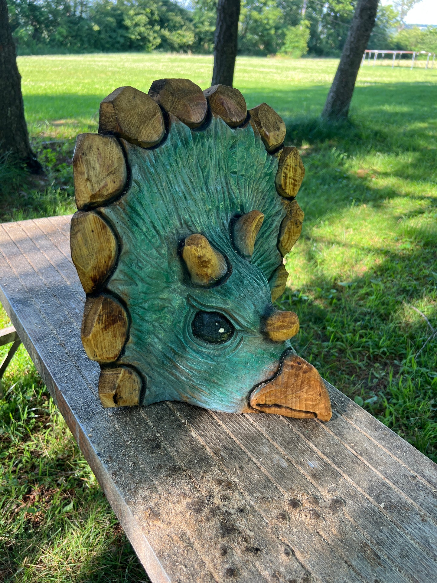 Hand-Carved Mini Triceratops Head