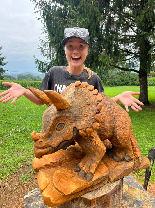 Hand-Carved Full Body Triceratops
